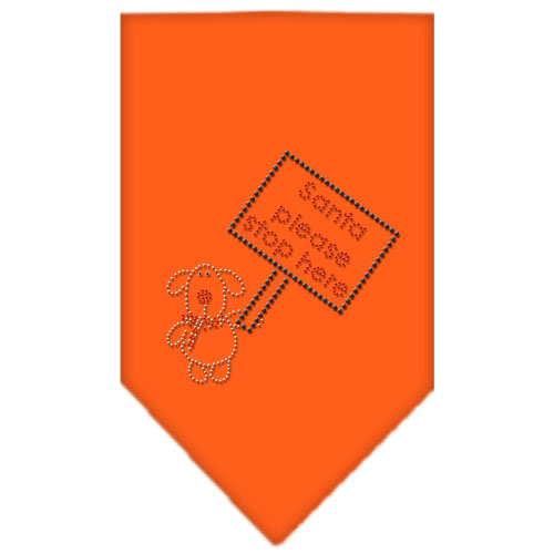 Santa Please Stop here Rhinestone Bandana Orange Large